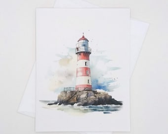 Lighthouse Note Card Set, 8 blank folded note cards, watercolor, notecards, lighthouses, ocean, Father's Day
