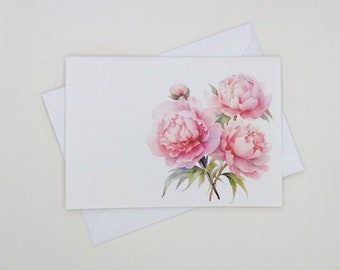 Pink Peonies Note Cards, set of 8 blank folded cards, watercolor flowers, garden flowers, pink peony, notecards