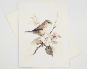 Sparrow Bird on Branch Note Cards, 8 matching cards, all occasion notes