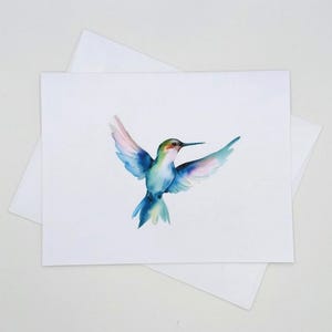 Watercolor Hummingbird Note Cards, set of 8, blank inside