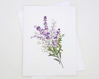 Lavender Bouquet Card Set, 8 blank folded cards, note cards, botanical watercolor, lavender notecards