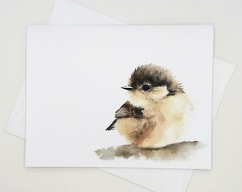 Chickadee Note Cards, set of 8 matching cute baby bird cards, blank inside