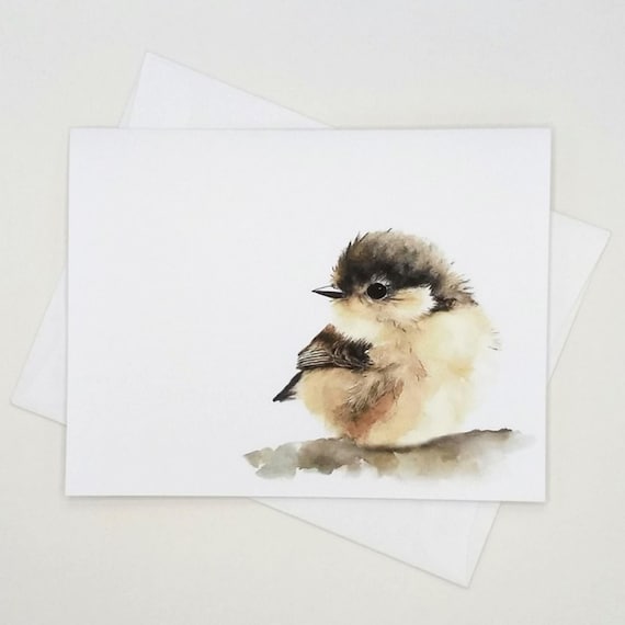 Chickadee Note Cards, set of 8 matching cute baby bird cards, blank inside