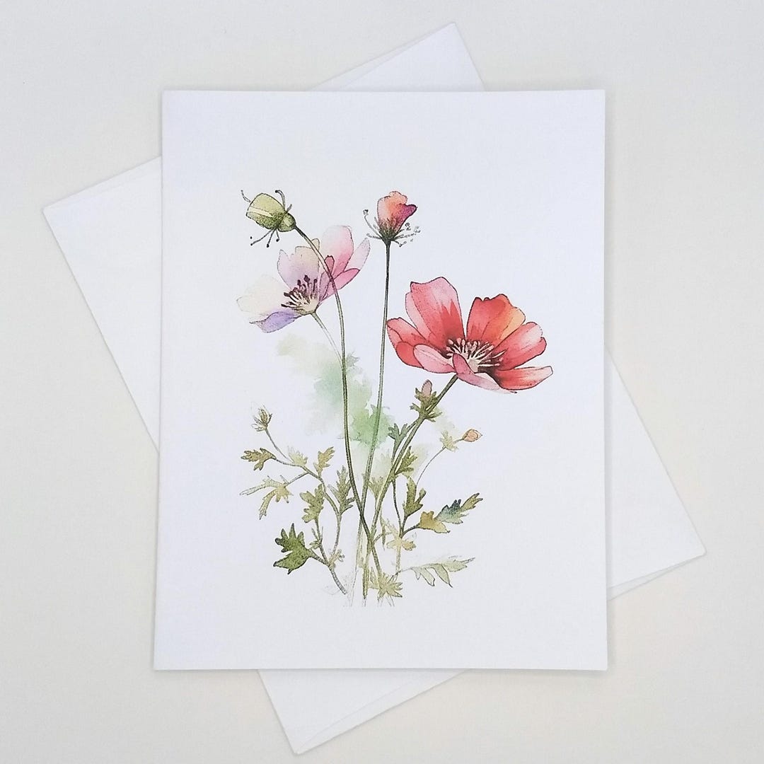 Wildflower Card Set, 8 Matching Note Cards, Watercolor Flowers, All ...