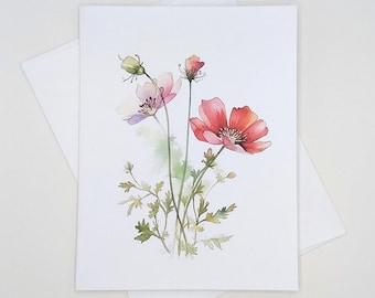 Wildflower Card Set, 8 matching note cards, watercolor flowers, all occasion cards, thank you note