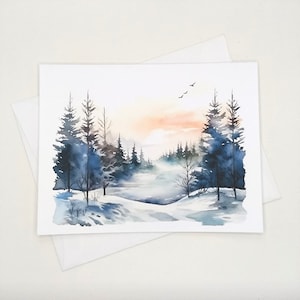 Winter Forest Christmas Cards, 8 matching note cards, blank inside, holiday notes