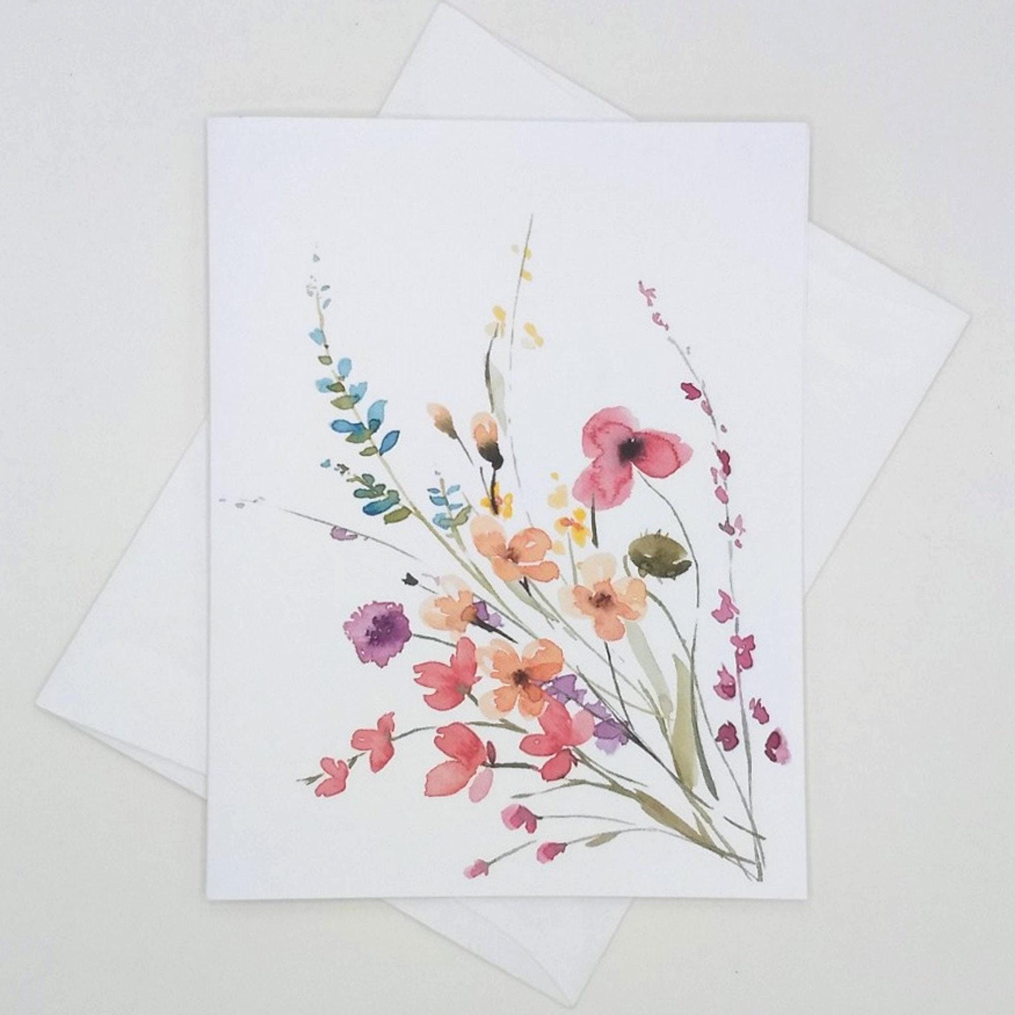 Wildflowers Note Card Set, 8 Matching Cards, Watercolor Meadow Flowers ...