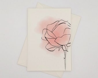 Sketched Rose Cards, note card set, 8 blank folded cards, watercolor flowers, garden flowers, pink roses, notecards