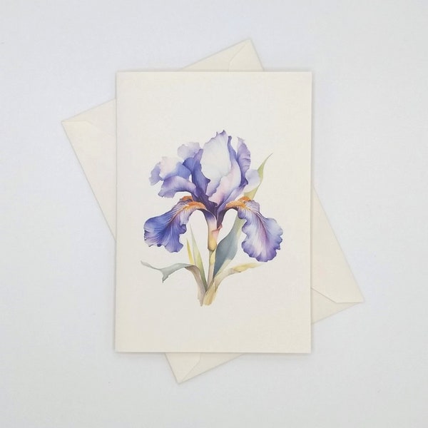 Iris Card Set, 8 blank folded note cards, botanical, watercolor flowers, notecards, spring flowers, wild flower, purple