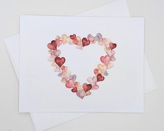 Heart Wreath Valentine Cards, 8 matching note cards, wedding, Valentine’s Day, all occasion notes
