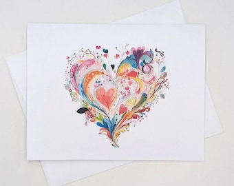 Abstract Heart Valentine's Day Cards, set of 8 matching note cards, blank inside