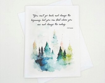 C.S. Lewis Quote Card Set, 8 blank folded note cards, graduation, forest landscape, change the ending, notecards