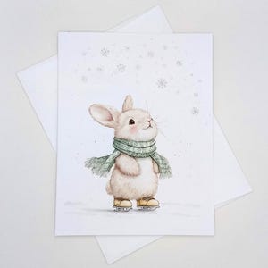 Sweet Bunny in Snow Christmas Cards, set of 8, cute rabbit ice skating