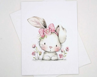 Sweet Bunny Note Card Set, 8 matching cards, cute notes for kids and adults, Easter
