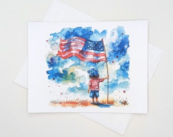 American Flag Note Card Set, Memorial Day, 4th of July, Patriotic, red white and blue, patriotic child