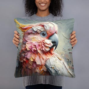 Almohada súper suave de 18 pulgadas con estampado de loro cacatúa de pecho rosa