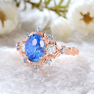 Firework Cut Cornflower Sapphire Engagement Ring 14k Gold Topaz Flower Wedding Ring For Women Handmade Sapphire Promise Ring Gift for Wife