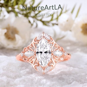 2.0CT Marquise Cut Moissanite Engagement Ring Vine Design Moissanite Cluster Wedding Ring 14kGold Promise Ring for Women Gift for Girlfriend