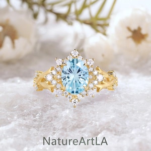 Unique Fireworks Cut Aquamarine Engagement Ring Nature Inspired Star Moissanite Halo Wedding Ring Personalized Anniversary Ring for Women