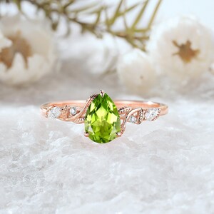 Natural Peridot Vine Engagement Ring 14k Rose Gold Marquise Diamond Twig Wedding Ring August Birthstone Ring Anniversary Ring Gift for Women