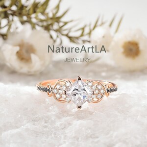 Princess Cut Moissanite Ring: 14k Rose Gold Twist Vine Engagement Ring