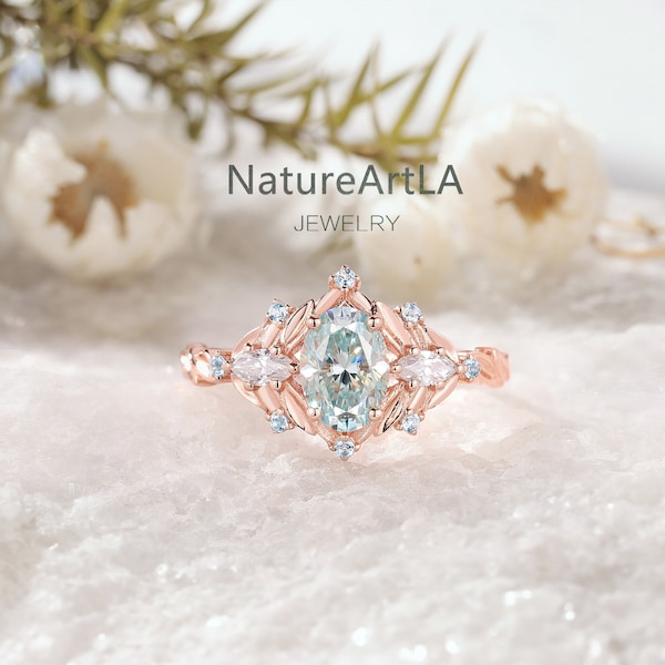 Unique Oval cut Moissanite Wedding Ring Natural Topaz Leaf Engagement Ring Vintage Marquise Moissanite Bridal Promise Ring best gift for her