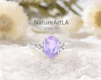 Anello nuziale in oro bianco 14k con ametista lavanda, anello di promessa in argento 925, unico anello di fidanzamento con moissanite lavanda, regalo di anniversario, anello d'amore