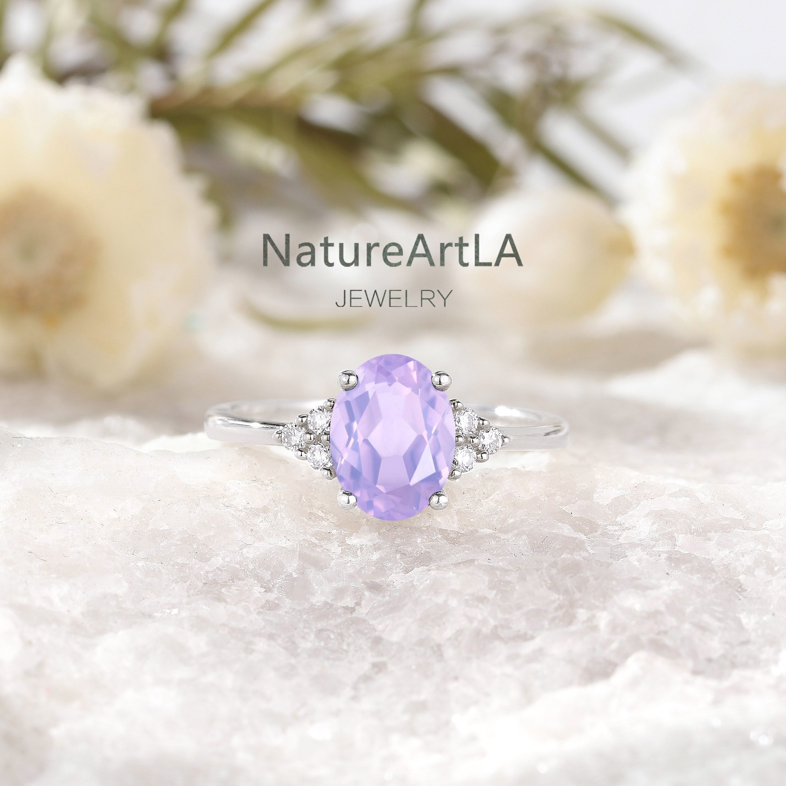 14k white gold Lavender amethyst wedding ring 925 silver promise ring unique lavender moissanite engagement ring anniversary gift love ring