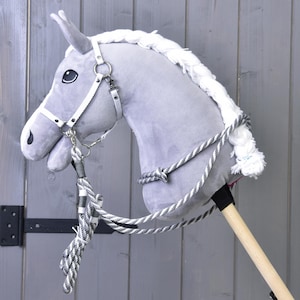LarDen Hobby Horse Starter Set Silver: Halter, Lead Rope, Reins & Cordeo | HANDCRAFTED Hobby Horse Accessories for Hobby Horsing