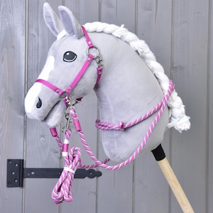 LarDen Hobby Horse Starter Set Pink: Halter, Lead Rope, Reins & Cordeo | HANDCRAFTED Hobby Horse Accessories for Hobby Horsing