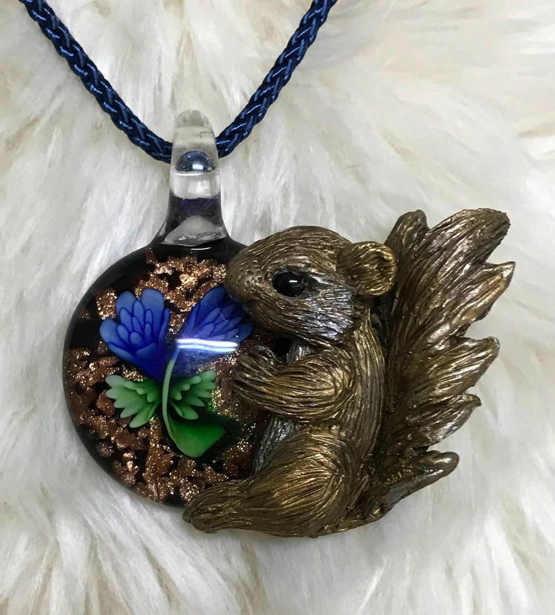 Squirrel Pendant Brass Polymer Clay Necklace Etsy