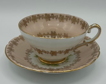 Vintage Stanley Tea Cup and Saucer: Pink Floral Gold Fine Bone China