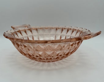 Vintage Jeanette Windsor Pink Depression Glass Bowl – Diamond Pattern Handles
