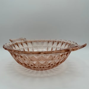 Pink Depression Glass Vegetable Bowl with Handles - Windsor, vintage, antique, Jeanette Glass, diamond pattern, elegant, delicate, crystal