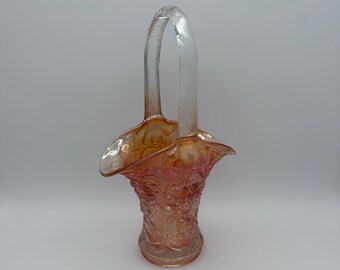 Marigold Glass Basket Vase - Imperial carnival orange flowers vintage antique