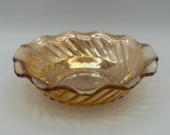 Carnival Glass Bowl - ruffle light amber molded dish orange vintage antique old