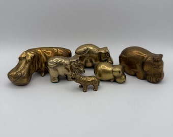 Statuette di ippopotami in metallo • Sculture di animali in miniatura in varie dimensioni • Vendute singolarmente, pezzi decorativi da collezione per scrivania o mensola