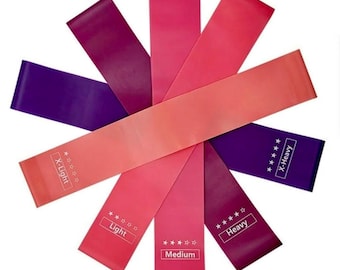 Set di elastici di resistenza rosa e viola: per allenamento di forza a casa (gamma da 2,3 a 18 kg)