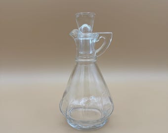 Anchor Hocking Oil Vinegar Cruet Clear Glass Teardrop Bottle Glass Stopper Vintage Kitchen Table Condiment Dressing Server Decor