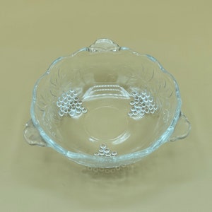 Three Tab Bowl - dish, vintage, Anchor Hocking, grape, vine, clear, glass, old