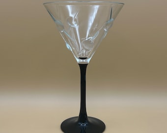 Black Stem Martini Glass - raised olive, toothpick, Cosmo cocktail, vintage, old