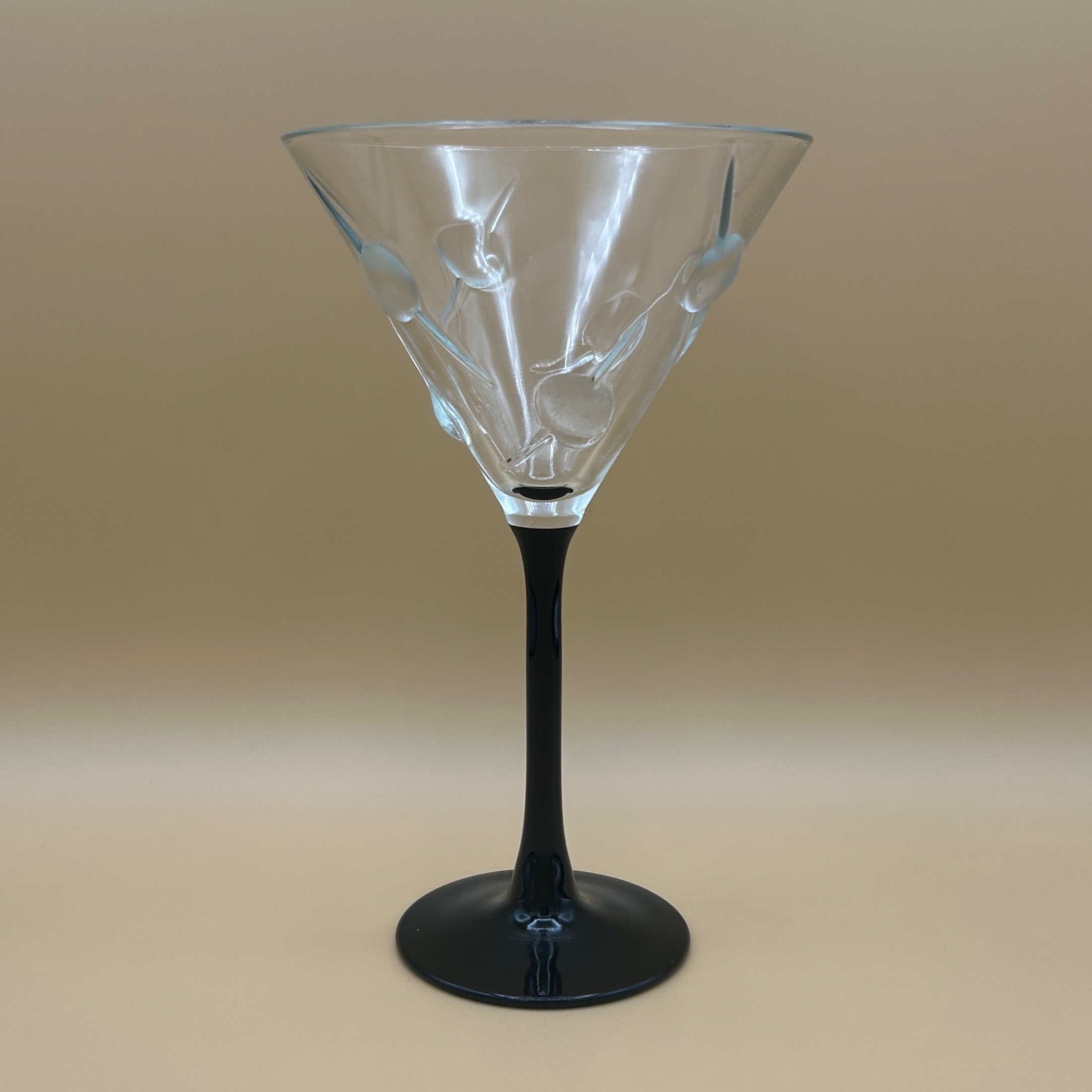 Black Stem Martini Glass - Raised Olive, Toothpick, Cosmo Cocktail