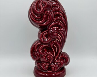 Royal Haeger Burgundy Feather Vase Mid Century Modern Ceramic Home Decor Art