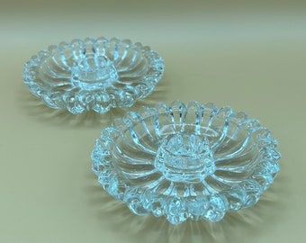 Sunflower Pattern Candlestick Holder - set of 2 pair Hazel Atlas clear glass old