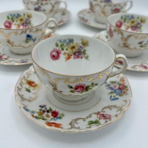 Victoria C&E Bone China Tea Cup and Saucer Set with Elegant Floral Design and Gold Trim – Classic Collectible Porcelain Teaware Gift Idea