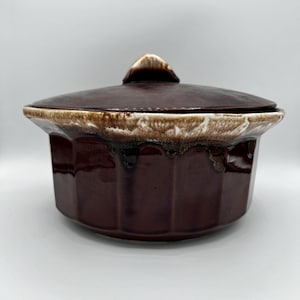 McCoy Pottery Brown Drip Covered Casserole Dish with Lid, Oven-Proof, USA Stoneware, Rustic Mid-Century Kitchen Collectible Cookware