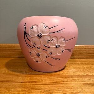 McCoy Pink Dogwood Jardiniere Planter Embossed Pink Floral Ceramic Vase Cache Pot Farmhouse Cottage Decor Made in USA
