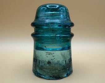 Aqua Blue Glass Hemingway No. 9 Telegraph Telephone Insulator AMTEL & TEL CO Teal Utility Wire Insulator Vintage Industrial Decor
