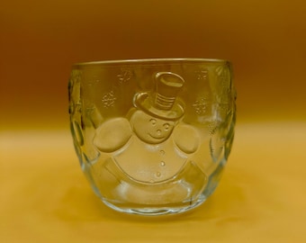 Snowman Votive Candle Holder: KIG Indonesia Pressed Glass Holiday Decor