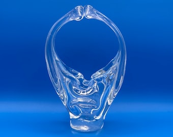 Toscany Hand Blown Glass Basket - Murano crystal clear handle vintage antique